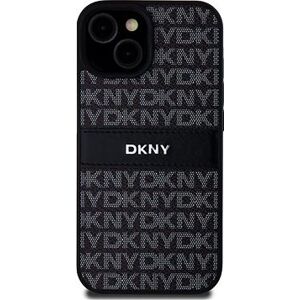 DKNY PU Leather Repeat Pattern Tonal Stripe Zadný Kryt na iPhone 15 Black