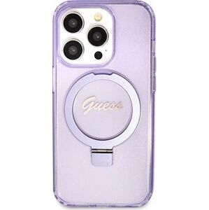 Guess IML Ring Stand Glitter MagSafe Zadný Kryt pre iPhone 15 Pro Purple