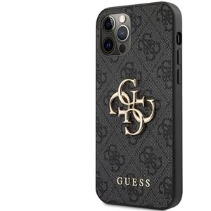 Guess PU 4G Metal Logo Zadný Kryt pre Apple iPhone 12/12 Pro Grey