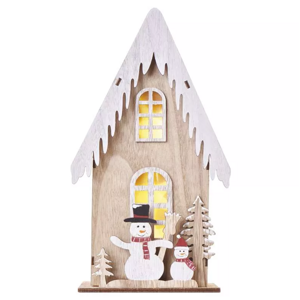 Emos LED drevený dom so snehuliakmi 28.5cm, 2x AA, vnútorný, teplá biela, časovač DCWW18 - Vianočná dekorácia