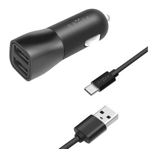 FIXED Autonabíjačka USB-C 15W Smart Rapid Charge, čierna FIXCC15-2UC-BK - Univerzálny 2xUSB adaptér do auta s USB-C káblom